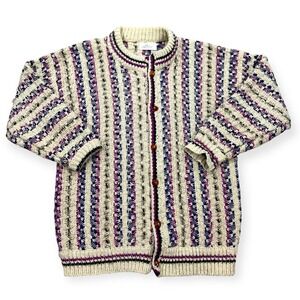 Otavalo Wool Cardigan Sweater Sz Large Hand Knit Ecuador Northern Isles VTG 90s